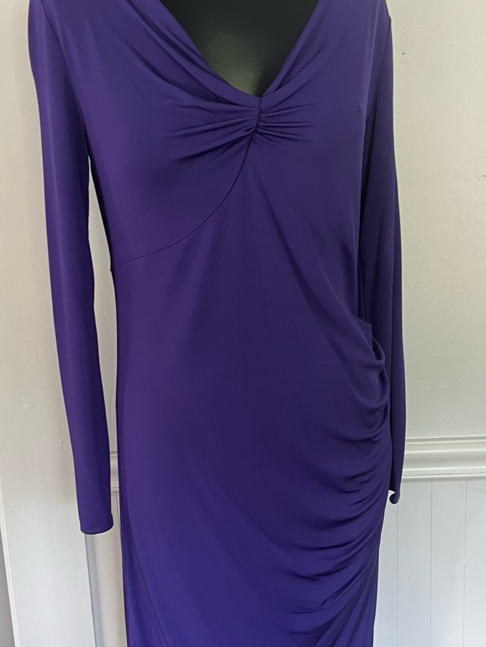 Armani Collezioni Deep Purple Long-Sleeve Ruched V-Neck Dress